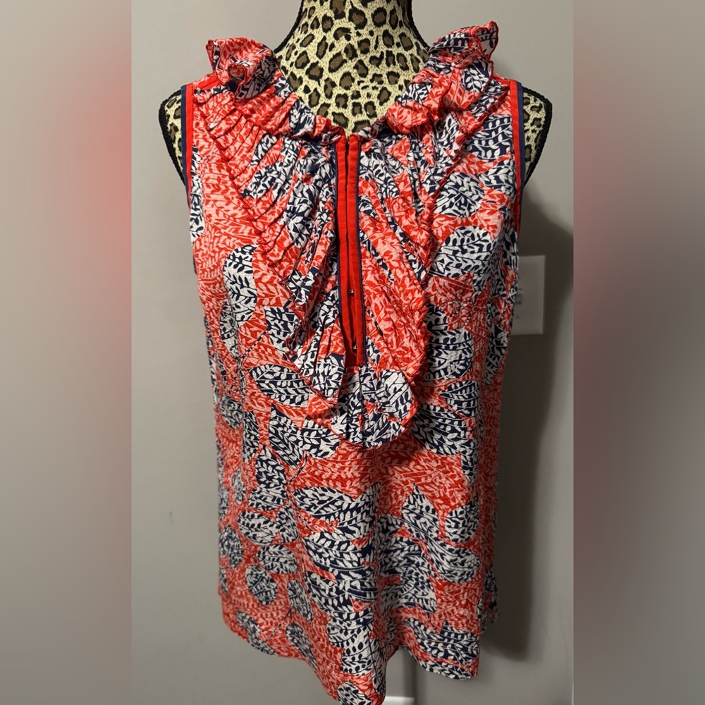 Tory Burch Red and Blue Patterned Blouse